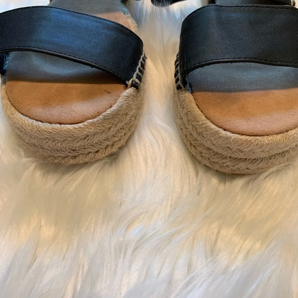 Aldo Women's Size 8 Espadrille Slide Sandals Double Strap Black Slip On Platform
